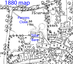 Map showing Parsons Close and barn